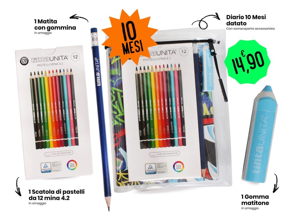 DIARIO TINTA UNITA 18 X 13.5 - CON ACCESSORI E COPERTINA
