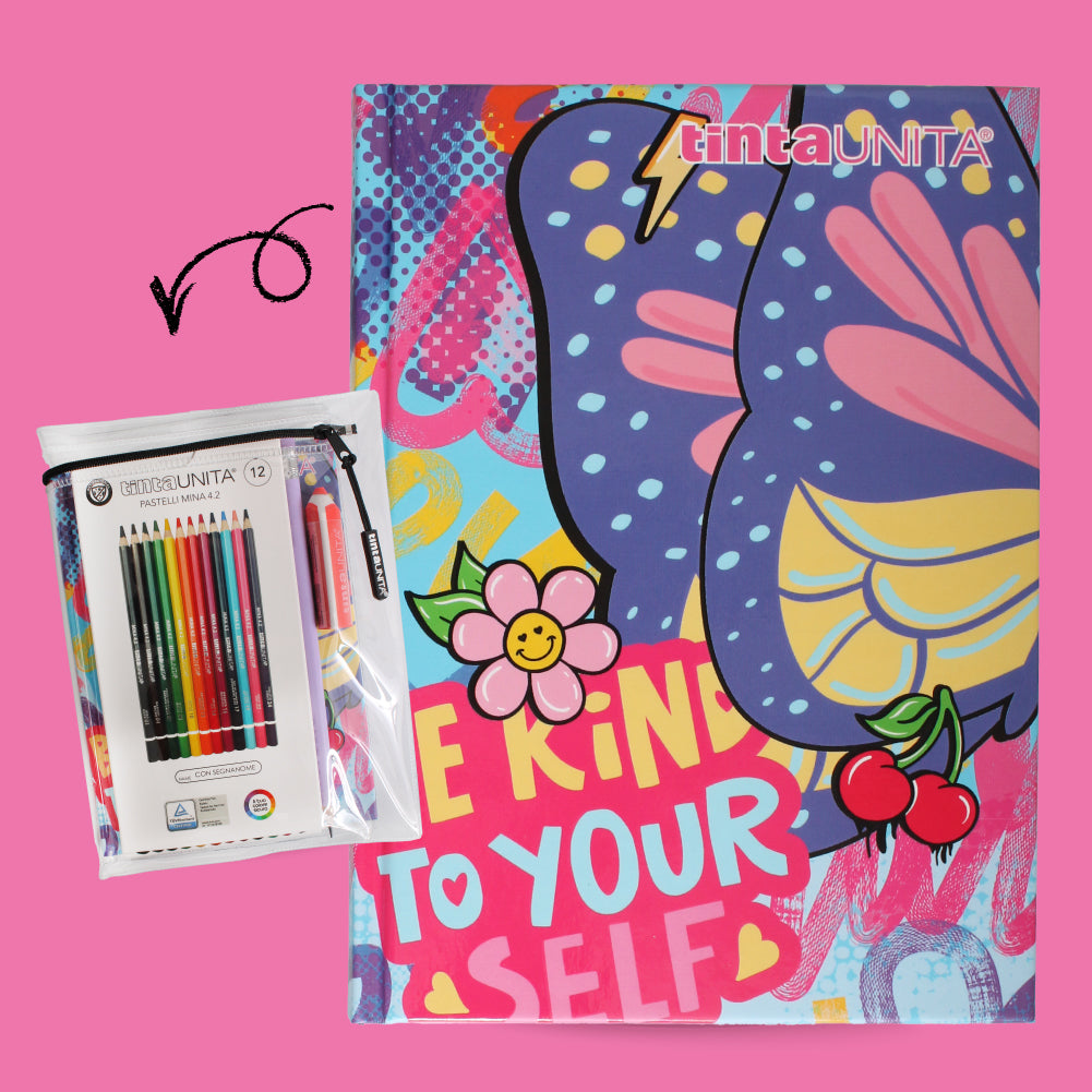 DIARIO TINTA UNITA 18 X 13.5 - CON ACCESSORI E COPERTINA