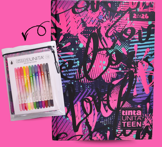 DIARIO TINTA UNITA 2025/2026 CON PENNARELLI BRUSH